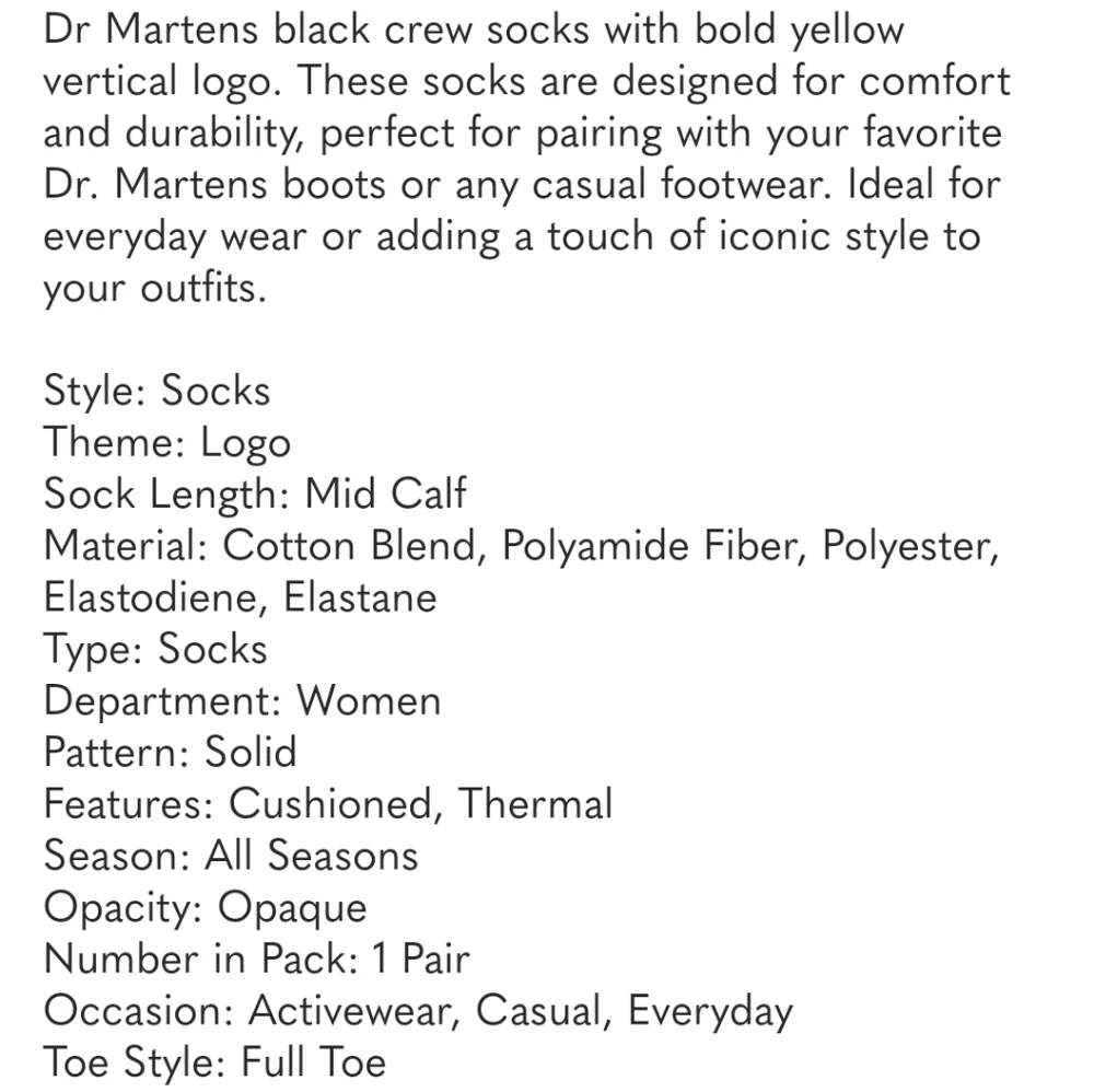 NWT Men's Dr. Martens Vertical Logo Black and Yellow Casual Socks - Picture 7 of 7